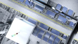 Сонячні панелі на даху еко дата-центру з відновлюваною енергією хостинг